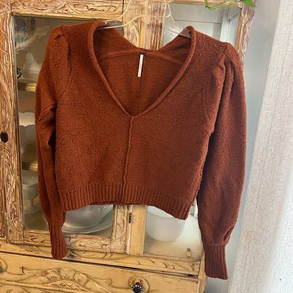 Free People Womens XS Reverie V Neck Burnt Orange Rib Knit Sweater - Picture 1 of 8
